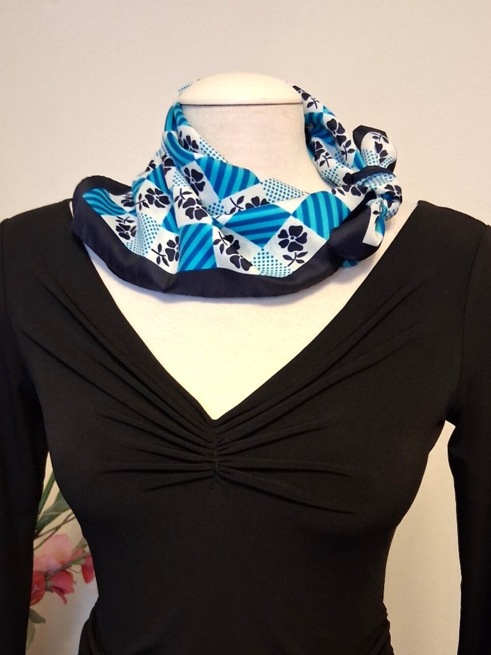 Vintage Square Scarf Medium Abstract Geometric Wearable Art Neck Wrap Scarves